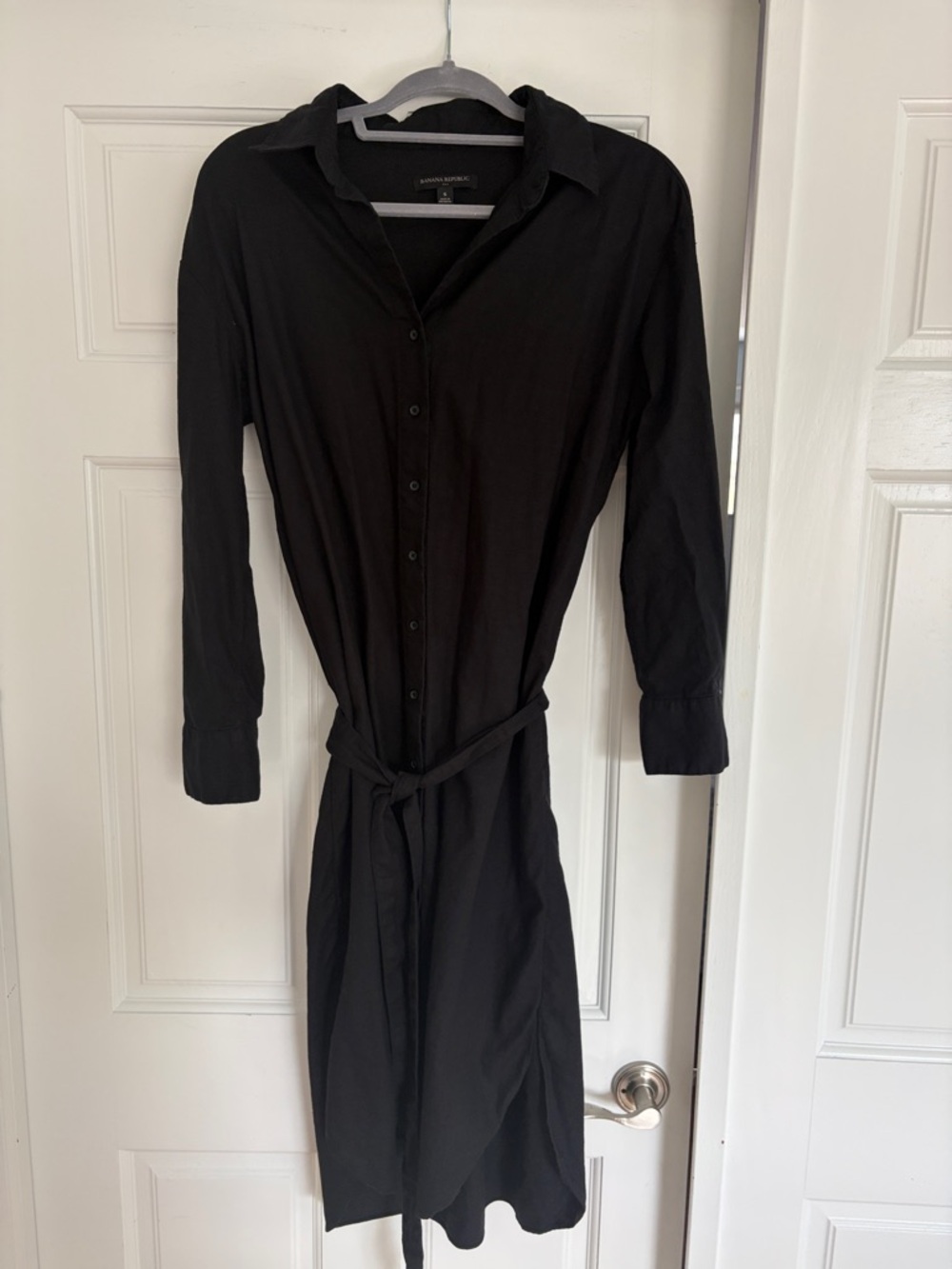Black midi Shirt Dress with tie waist